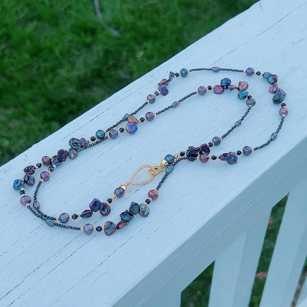 S139 Handmade Double Layer Freshwater Pearl Long Necklace - Picture 8 of 8